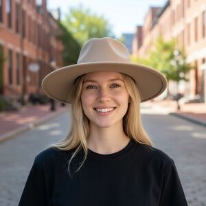 Wide Brim Fedora Hat Womens Beige Taupe Style Fashion Dressy‎ Church